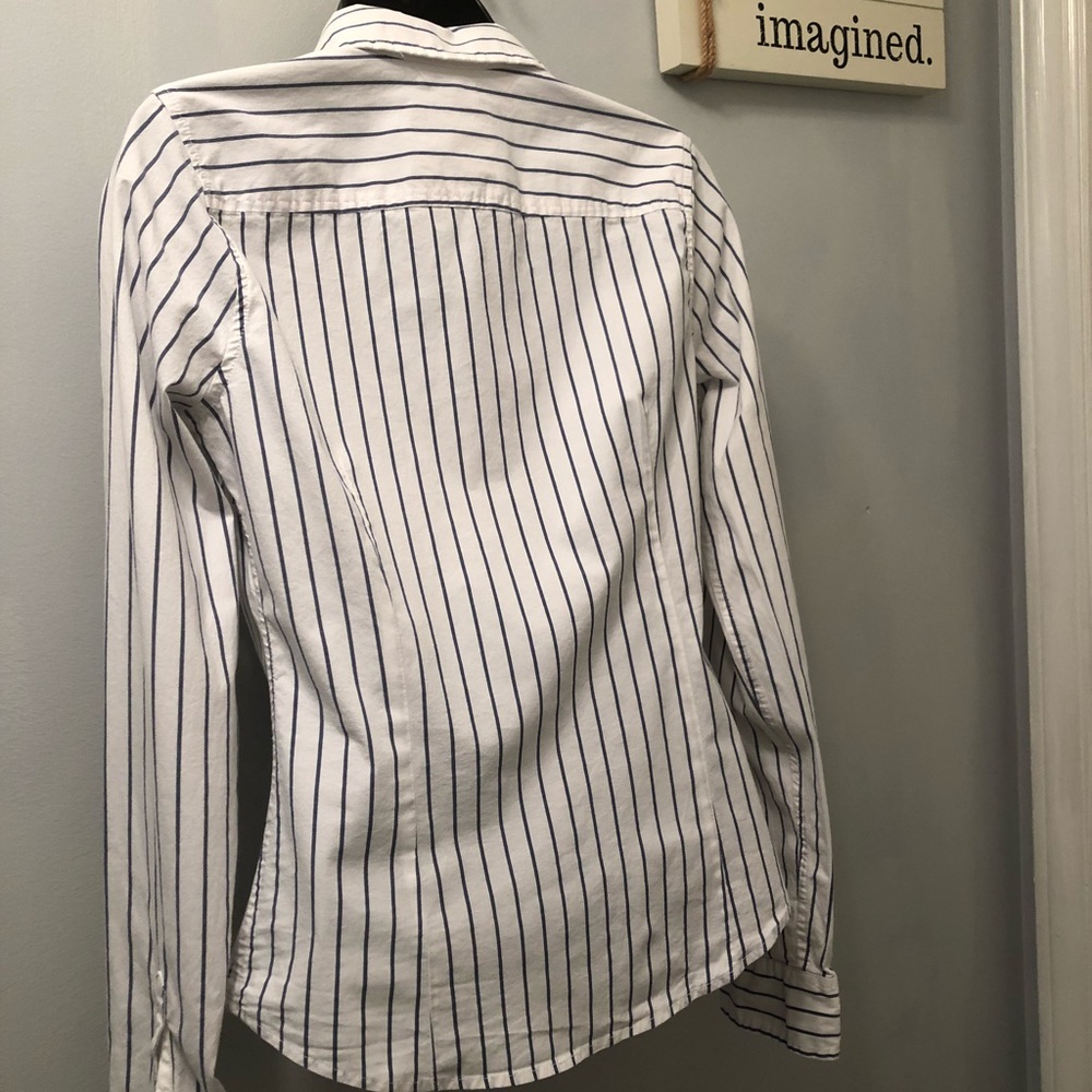 Hollister White Navy Striped Long Sleeved Shirt - Picture 5 of 7